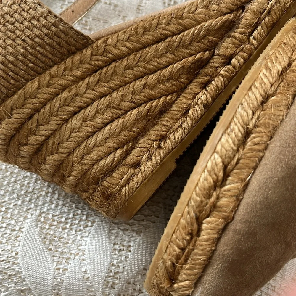 Gaimo Tan Taupe Suede Peep Toe Wedge Espadrilles Size 6.5/37‎